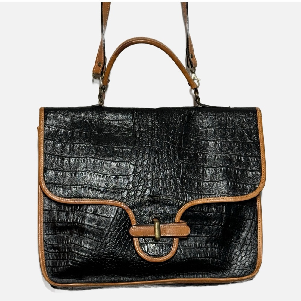 Ann Taylor vintage Italian leather croc embossed briefcase crossbody bag purse